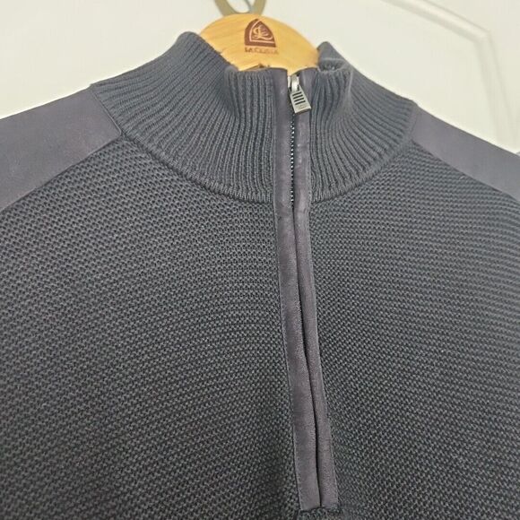 Calvin Klein 1/4 Zip Mens Navy Faux Suede Accents Pullover Cotton Blend XL Prep - Picture 4 of 10